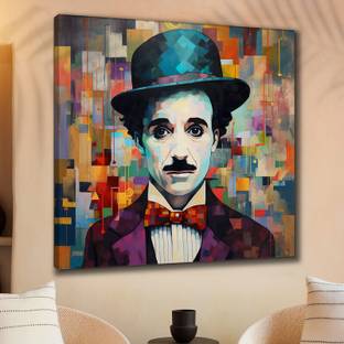 saf Wooden Framed Charlie chaplin Canvas Wall Painting for Home Décor Digital Reprint 16 inch x 16 inch Painting