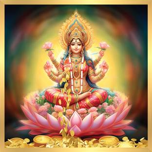 Anaadi Maa Lakshmi Ji Photo Frame | Maa Laxmi Wall Decor Painting For Diwali Pooja Digital Reprint 12 inch x 12 inch Painting