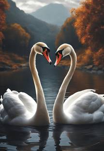 ASHIT swan couple | Love Birds | raj hans | beautiful hd photo frame Digital Reprint 14 inch x 10 inch Painting