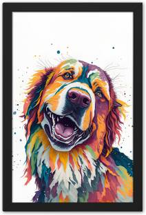 Ritwika's Colorful Retriever Cross Pet Dog Face Modern Wall Art Framed Poster Digital Reprint 13.5 inch x 9.5 inch Painting