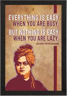 eCraftIndia "Everything is EASY When you are BUSY.." Swami Vivekananda UV Art Painting Ink 14 inch x 10 inch Painting