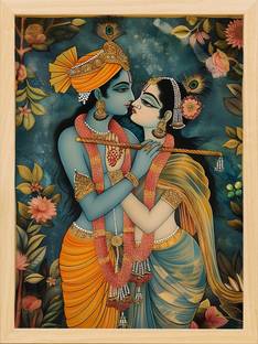 ARAkri Radha Krishna Wall Painting with frame set Digital Reprint 17 inch x 13 inch Painting