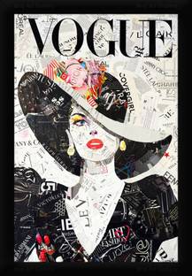 Braj Art Gallery Vogue Girl wearing Hat Per Clip Collage Fashion Framed Poster Digital Reprint 19.5 inch x 13.5 inch Painting