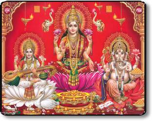 saf LAXMI SARASWATI GANESHA PAINTING Digital Reprint 11 inch x 14 inch Painting