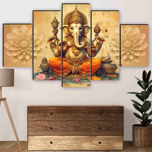 saf Ganesha religious wall painting for living room, wall decoration Digital Reprint 18 inch x 30 inch Painting
