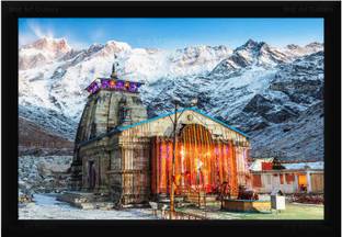 Braj Art Gallery Baba Kedarnath Temple with Mountains Photo Frame Digital Reprint 13.5 inch x 19.5 inch Painting