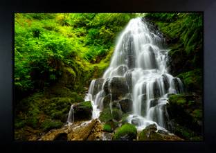 CrowdHall Waterfall Photo Frame | Waterfall Painting Digital Reprint 10 inch x 13.5 inch Painting
