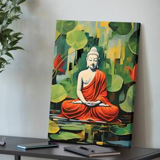 Painting Mantra Stretched On Frame Painting Lord Buddha Tropical Abstract Art Canvas 22 inch x 16 inch Painting