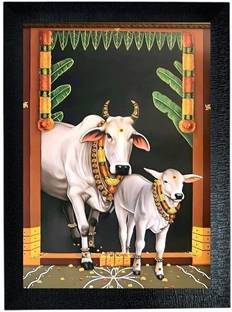bareth brothers Sacred Cow and Calf – A4 10x13 Framed Wall Art Digital Reprint 13 inch x 10 inch Painting