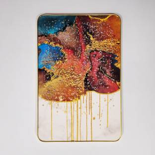 Masstone Abstract Pattern Crystal Embedded High Gloss Surface with Golden Slim Frame Embossed 18 inch x 12 inch Painting