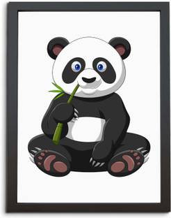 TheKarkhana Cartoon Cute Panda Eating Bamboo (Laminated Without Glass) Digital Reprint 12 inch x 8 inch Painting