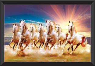 सैफ 7 Horses Nature Large Framed UV Coated डिजिटल रीप्रिंट 14 inch x 20 inch पेंटिंग