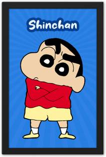 Ritwika's Modern Wall Art of Funny Cartoon Character Shinchan with Black Frame Poster Digital Reprint 13.5 inch x 9.5 inch Painting