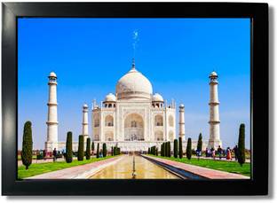 Kagaz Kala Framed Poster Tajmahal Wall Hanging - Item for wall decor Digital Reprint 13 inch x 10 inch Painting