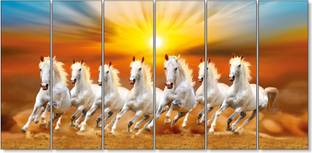 TheCastleDecor 7 horse running risingsun painting frame Set of 6 BigSize For livingroom,bedroom Natural Colors 30 inch x 60 inch Painting