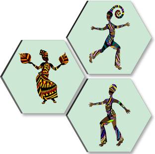 Traditional Camel Set OF 3 Hexagon UV Textured Self adhesive Wall Painting Digital Reprint 17 inch x 17 inch Painting (Without Frame, Pack of 3) Paper Print