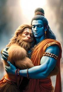 अनादी Ram Ji With Hanuman Ji Photo Poster For Home & Office Decoration डिजिटल रीप्रिंट 12 inch x 18 inch पेंटिंग