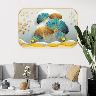 saf Modern Art Crystal Embedded High Gloss Surface with Golden Frame Digital Reprint 18 inch x 12 inch Painting
