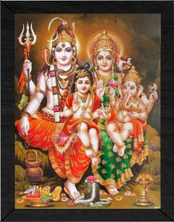 CraftWallha Lord Shiva Parvati Pariwar Wall Painting With Uv texture Matt lamination frame Digital Reprint 14 inch x 10 inch Painting