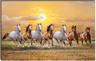 eCraftIndia 6MM MDF 7 Lucky Running Horses Satin Matt Texture UV Art Ink 8 inch x 12 inch Painting
