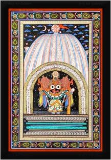 Braj Art Gallery Lord Jagannath in Jagannath Temple Puri Pattachitra Painting Photo Frame Digital Reprint 19.5 inch x 13.5 inch Painting