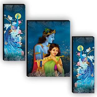SNDArt Set Of 3 Radha Krishna Wall Paintings For Home Décor Digital Reprint 12 inch x 18 inch Painting