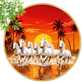 saf Seven Horse Premium gold strip framed wall paintings for wall decoration Digital Reprint 16 inch x 16 inch Painting