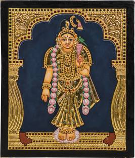 Mangala Arts Aandal Antique Tanjore Painting Natural Colors 12 inch x 1 inch Painting