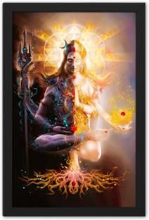 ritwika's Abstract Wall Art Of Ardha-Narishwar Shiva With Frame For Home and Office Decor डिजिटल रीप्रिंट 13.5 inch x 9.5 inch पेंटिंग