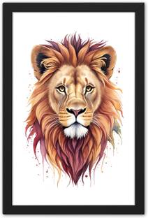 Ritwika's King Of Forest Lion Face Modern Wall Art Framed Poster Digital Reprint 19.5 inch x 13.5 inch Painting
