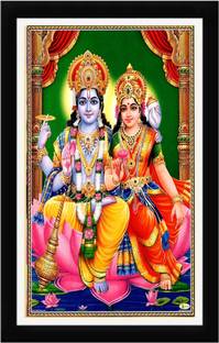 AARTKALA Vishnu laxmi/Hindu Bhagwan Devi Devta brown frame Canvas 14 inch x 20 inch Painting