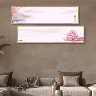 Painting Mantra Heron in the Pink Lake Japan Cherry Blossom Canvas Wall Art Print for Decor Canvas 27 inch x 47 inch Painting