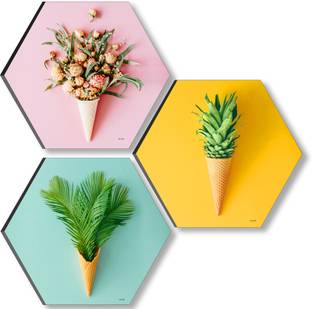 saf 17 inch Leaves Set OF 3 Hexagon UV Textured Self adhesive Wall Painting Self Adhesive Sticker