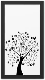 Ritwika's White Modern Art Black Tree With Birds Frame Painting Digital Reprint 13.5 inch x 7.5 inch Painting