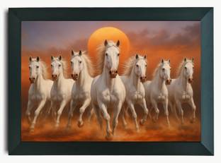 PERSONALIZED WORLD Customize 7 horse running photo, Vaastu 7 horses frame, Seven running horses picture Digital Reprint 13 inch x 9 inch Painting