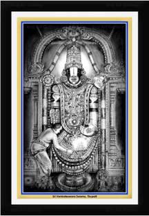 Braj Art Gallery Sri Venkateswara Swamy Tirupati Balaji B&W Pencil Painting Photo Frame Digital Reprint 19.5 inch x 13.5 inch Painting