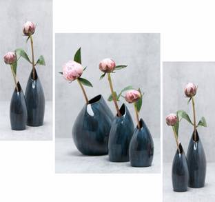 WALLMAX Set of 3 Flower UV Textured Multi effect Digital Reprint 18 inch x 12 inch Painting