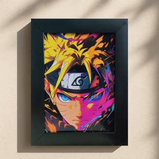 Abstract Strokes Naruto Wall Frame | Anime Poster for Room Decor | 9x7 Black Frame | Ninja Art Digital Reprint 9.5 inch x 7.5 inch Painting