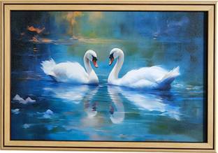 Elegance Vastu beautiful Swan couple wall painting frame modern art painting Digital Reprint 19.5 inch x 50 inch Painting
