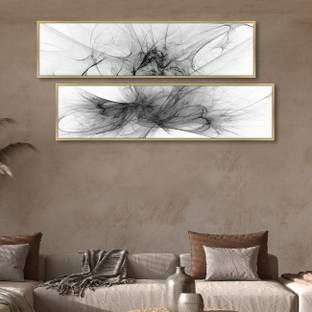 Painting Mantra Black & White Abstract line Canvas Wall Art Print, Luxury Canvas for Decor Canvas 27 inch x 47 inch Painting