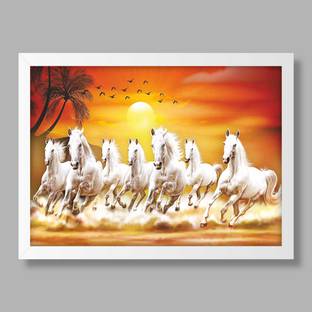 सैफ 7 Running Horses Premium framed wall paintings for wall decoration, living room डिजिटल रीप्रिंट 26 inch x 20 inch पेंटिंग