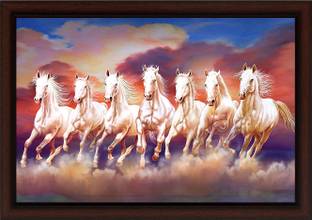 Masstone Seven Running Horse Vastu UV textured Framed Digital Reprint 14 inch x 20 inch Painting