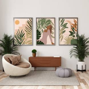 Vitri Design Studio Modern Botanical Boho Painting, 280 GSM Paper, Wood Frame, Living Room, Bedroom Digital Reprint 20 inch x 41 inch Painting