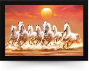 Masstone Lucky Seven Runnnig Horse Vastu UV textured Framed Digital Reprint 14 inch x 20 inch Painting