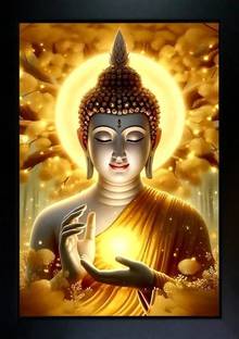 CrowddHall Buddha Photo Frame | Gautam Buddha Photo Frame Digital Reprint 13.5 inch x 10 inch Painting