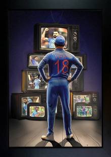 CrowdHall Virat Kohli Photo Frame | Virat Kohli Painting Digital Reprint 13.5 inch x 10 inch Painting