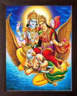 ARIVETS Lord Vishnu and Goddess Lakshmi Mount on Garuda Religious Painting Digital Reprint 12 inch x 9 inch Painting
