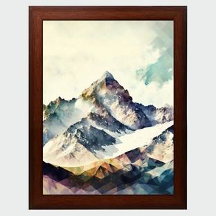 brosbliss Mountain Painting Digital Reprint With Brown Frame (10Inches X 13.5Inches) Digital Reprint 13.5 inch x 10 inch Painting