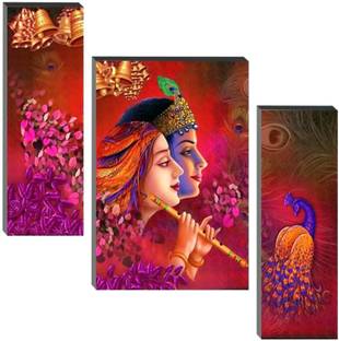 WALLSTOXX Set Of 3 Radha Krishna 12X18 Inch MDF Wall Painting Digital Reprint 18 inch x 12 inch Painting