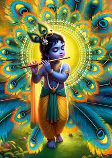 Anaadi Beautiful Shri Krishna Photo Poster Without Frame for Home & Office Decoration Digital Reprint 18 inch x 12 inch Painting